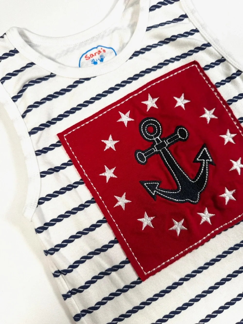 SARA’S PRINTS Boys 6 Nautical Coastal Navy‎ USA Patriotic Sleepwear Tank
